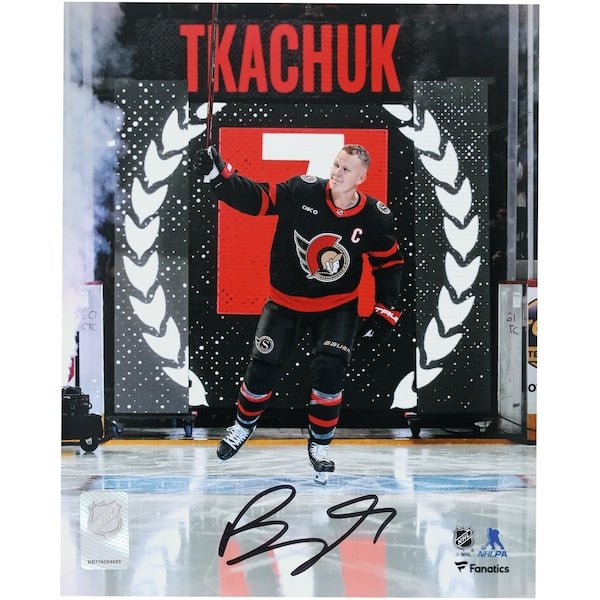 Brady Tkachuk Ottawa Senators Autographed Fanatics Authentic 8" x 10" Pregame Saluting the Crowd Photograph - The Ballers Bank