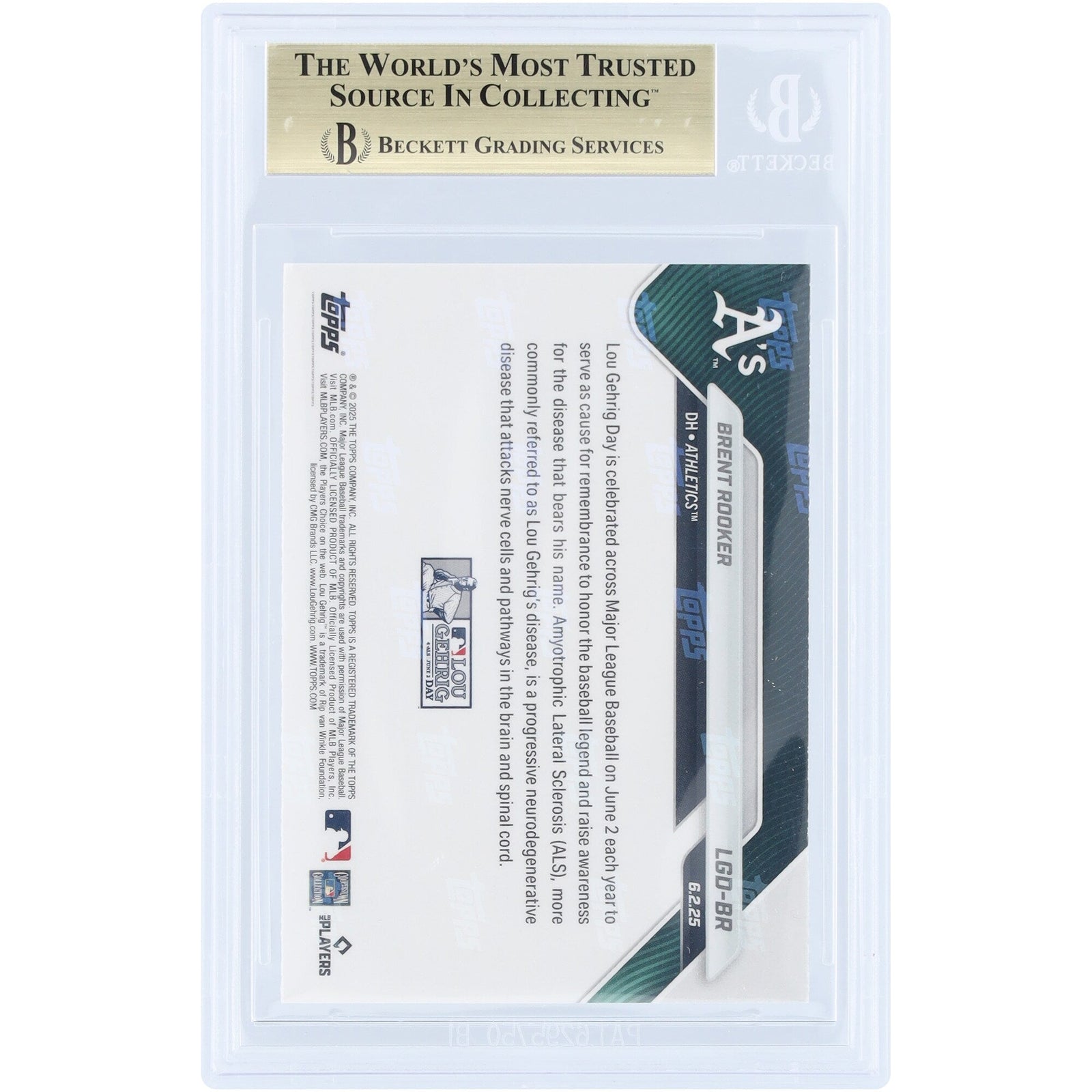Brent Rooker Oakland Athletics 2025 Topps Now Lou Gehrig Day LGD - BR BGS Authenticated 9.5 Card - The Ballers Bank