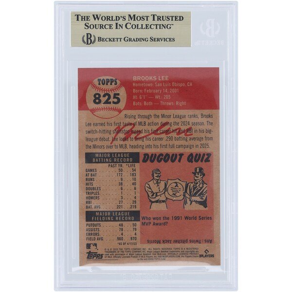 Brooks Lee Minnesota Twins 2025 Topps Living Set 825 BGS Authenticated 9.5 Rookie Card - The Ballers Bank
