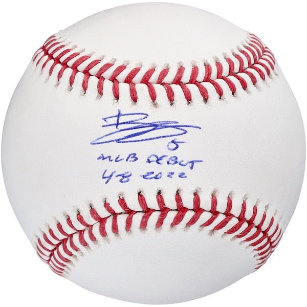 Bryson Stott Philadelphia Phillies Autographed Fanatics Authentic Baseball with "MLB Debut 4 - 8 - 22" Inscription - The Ballers Bank