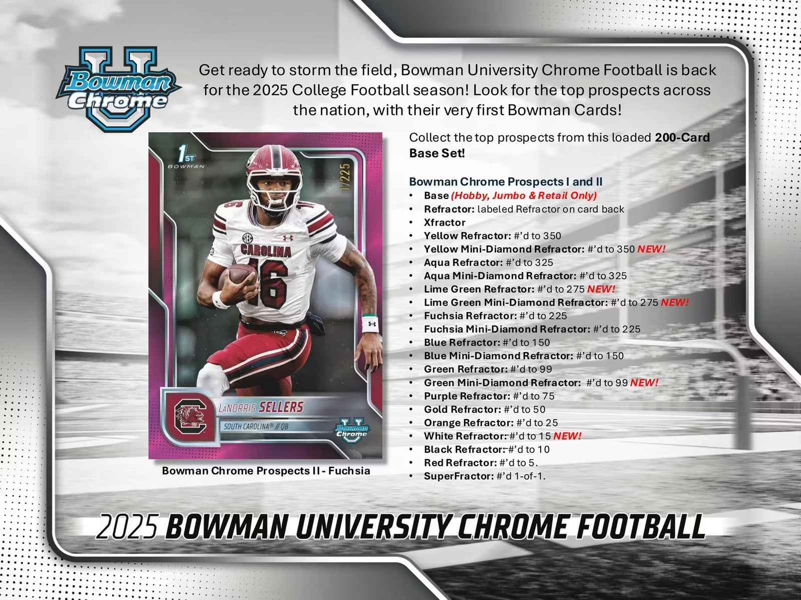 2025 Topps Bowman Chrome University Football Blaster Trading Cards