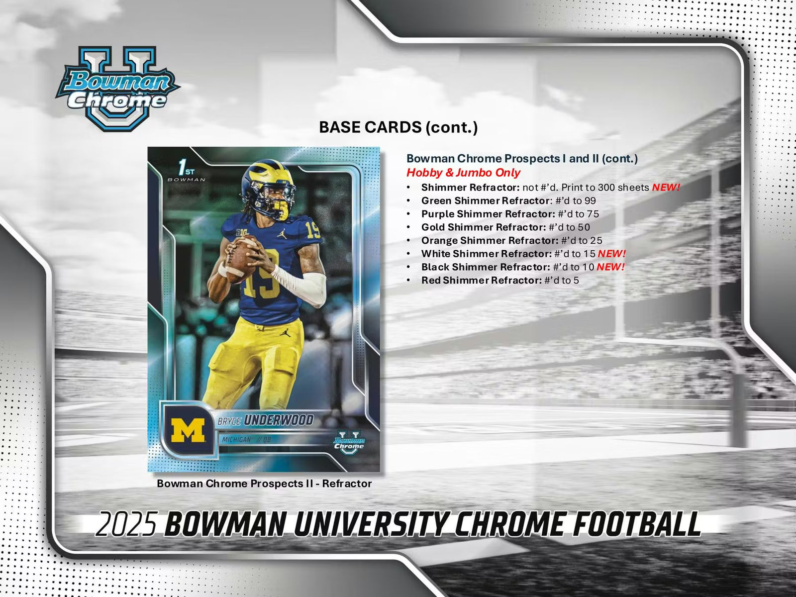 2025 Topps Bowman Chrome University Football Blaster Trading Cards