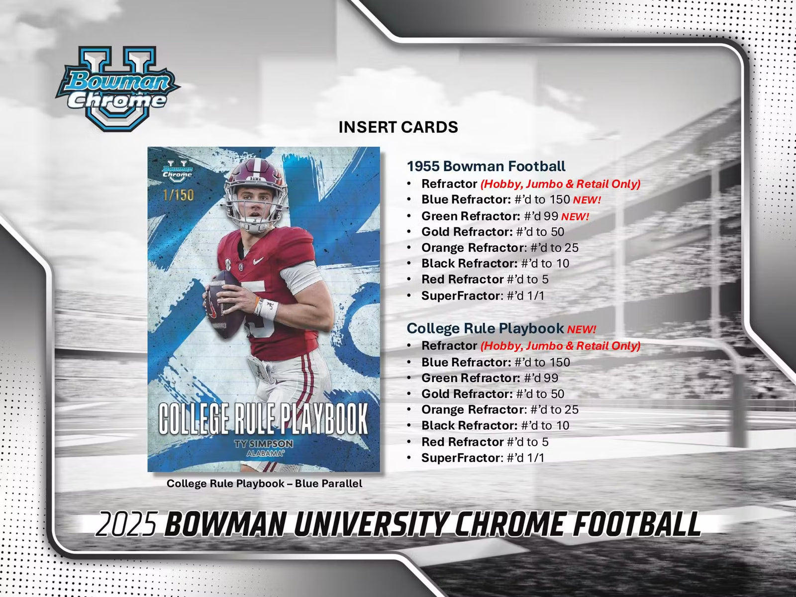 2025 Topps Bowman University Chrome Football Hobby Trading Cards