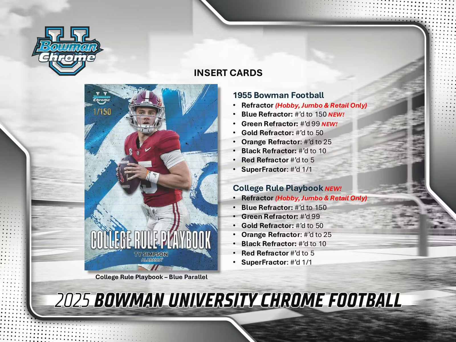 2025 Topps Bowman Chrome University Football Blaster Trading Cards
