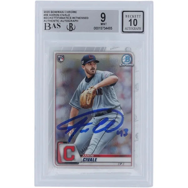 Aaron Civale Signed 2020 Bowman Chrome #36 Rookie Card | Graded 9