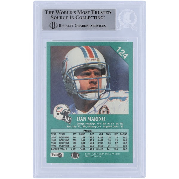 Dan Marino Miami Dolphins Autographed 1991 Fleer #124 Beckett Fanatics Witnessed Authenticated Card
