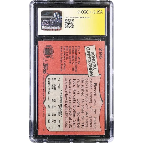 Randall Cunningham Signed 1987 Topps #296 Rookie Card | CGC Graded Auto 10