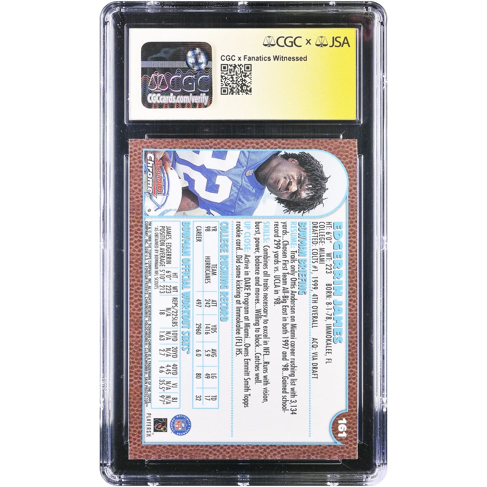 Edgerrin James Signed 1999 Bowman Chrome #161 Rookie Card | CGC Authenticated
