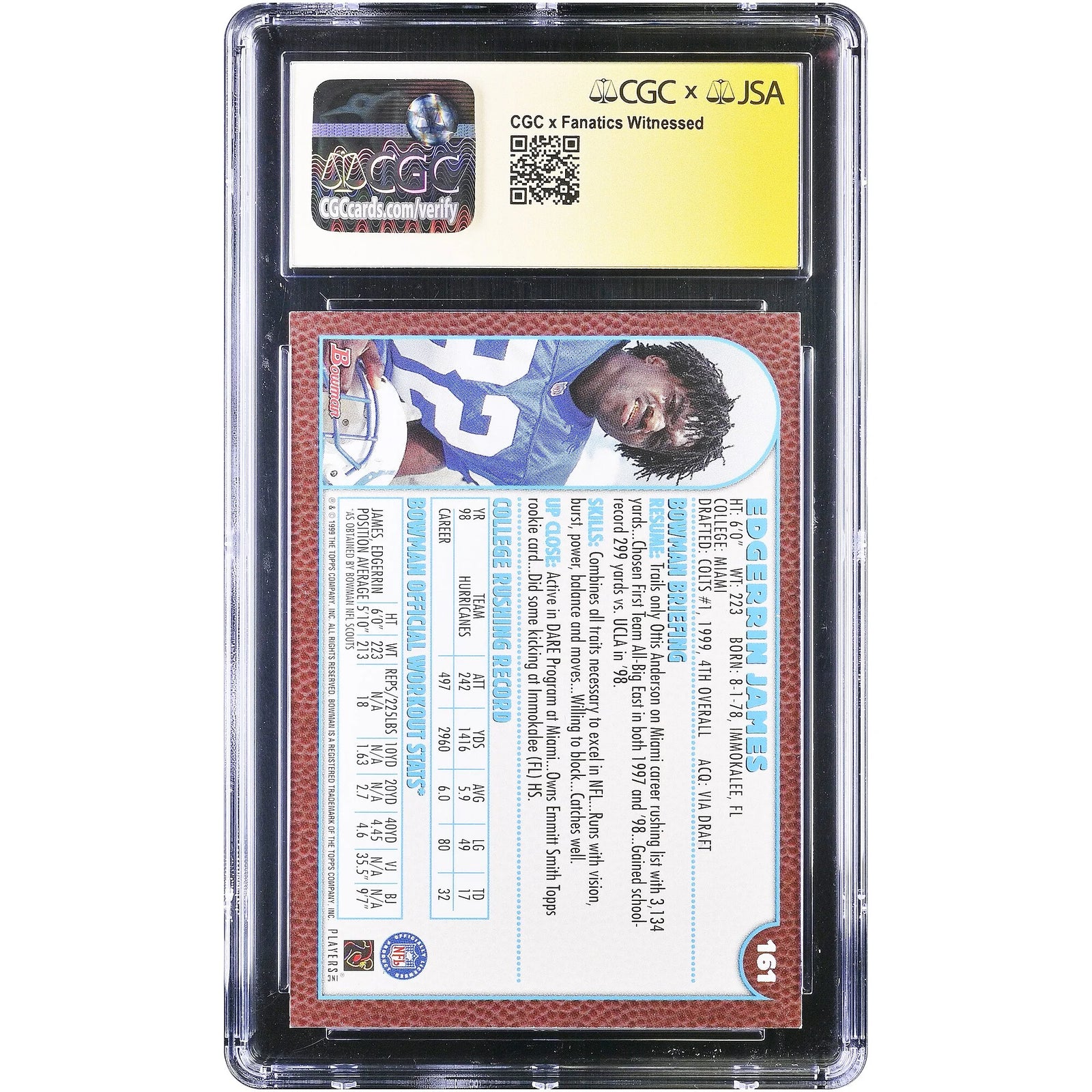 Edgerrin James Signed 1999 Bowman Chrome #161 Rookie Card | CGC Mint 9