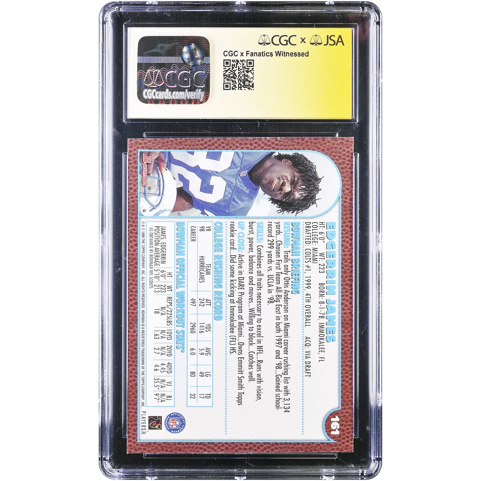 Edgerrin James Signed 1999 Bowman Chrome #161 Rookie Card | CGC 9.5