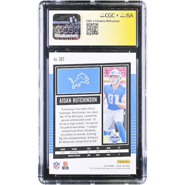 Aidan Hutchinson Signed 2022 Panini Score #307 Rookie Card | CGC 9