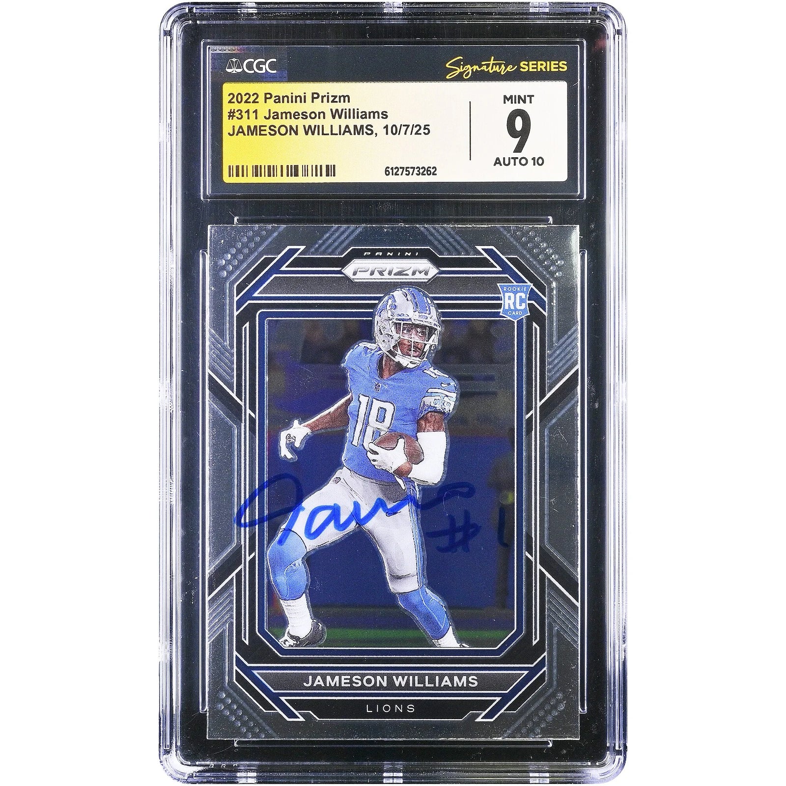 Jameson Williams Signed 2022 Panini Prizm #311 Rookie Card | CGC 9/10