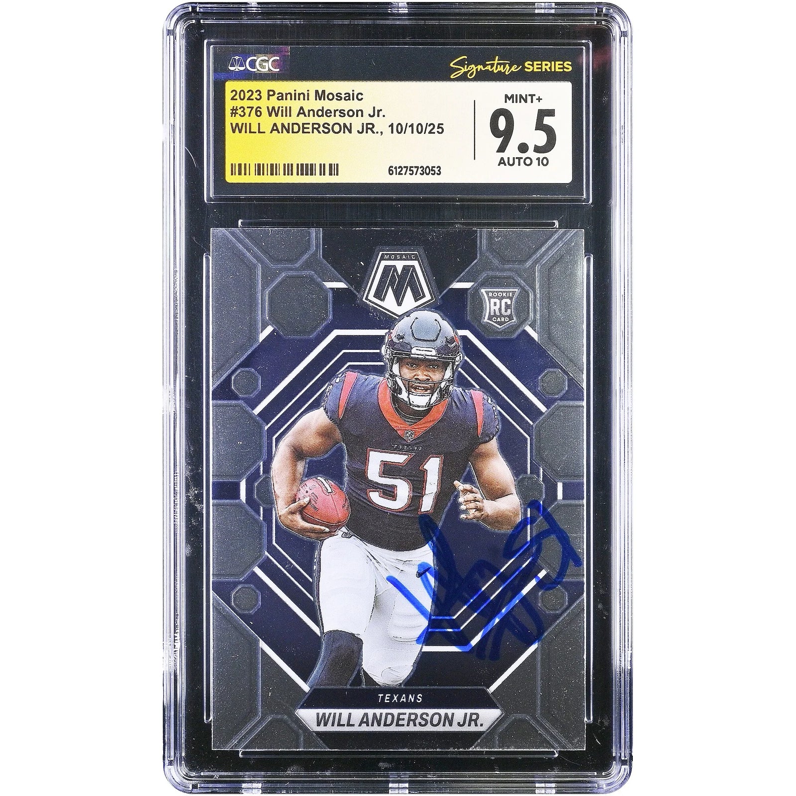 Will Anderson Jr. Signed 2023 Panini Mosaic #376 Rookie Card | CGC 9.5
