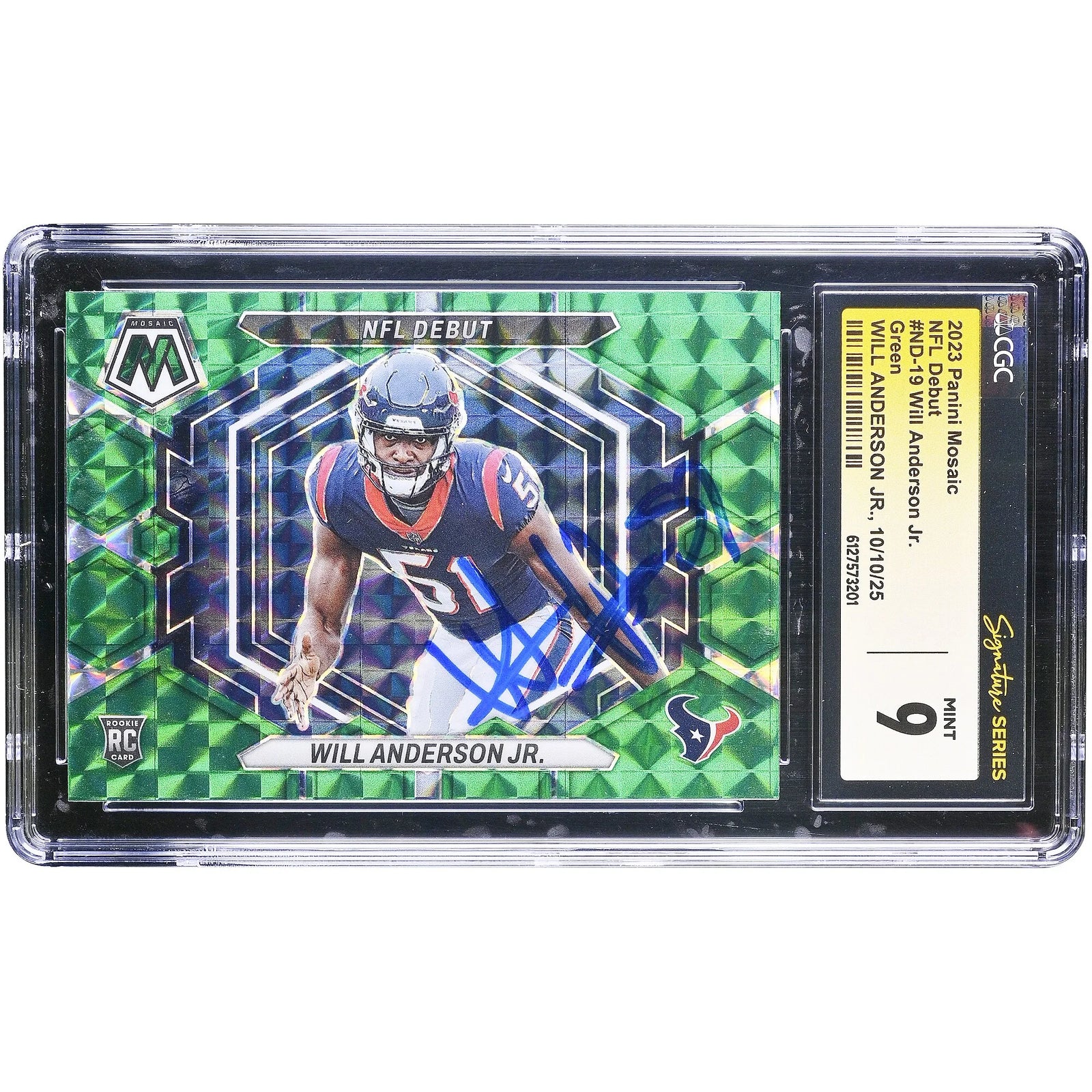 Will Anderson Jr. Signed 2023 Panini Mosaic Rookie Card | CGC Authenticated Mint 9