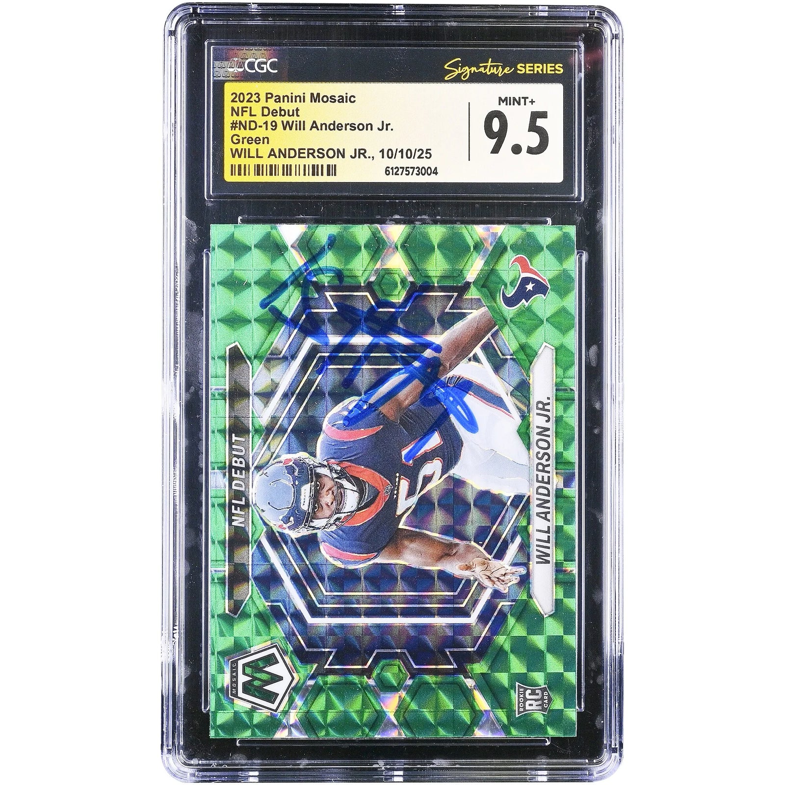 Will Anderson Jr Signed 2023 Panini Mosaic Rookie Card | CGC Authenticated 9.5