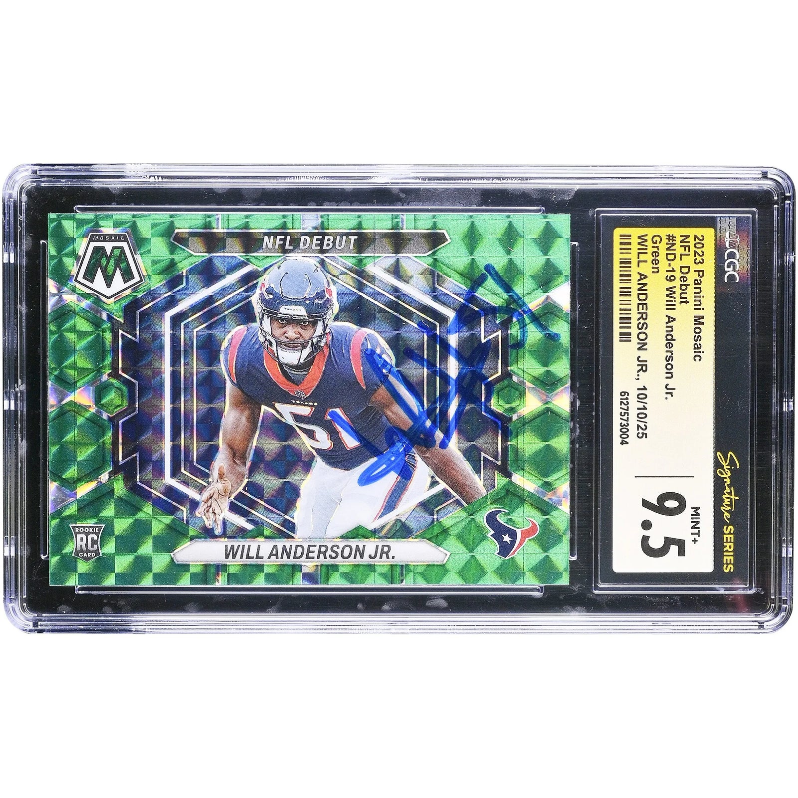 Will Anderson Jr Signed 2023 Panini Mosaic Rookie Card | CGC Authenticated 9.5