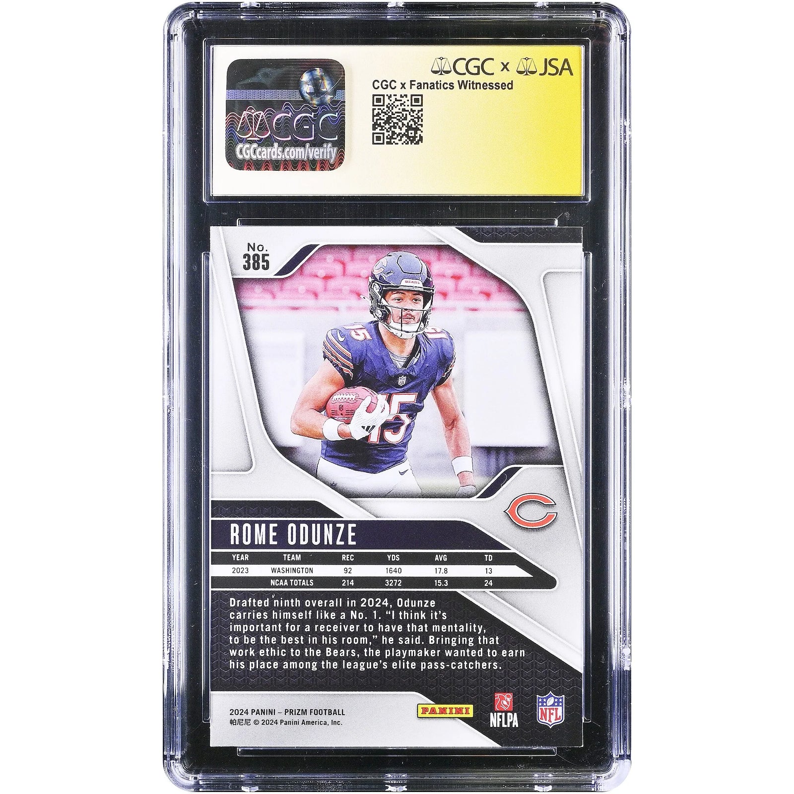 Rome Odunze Signed 2024 Panini Prizm #385 Rookie Card | CGC 9.5
