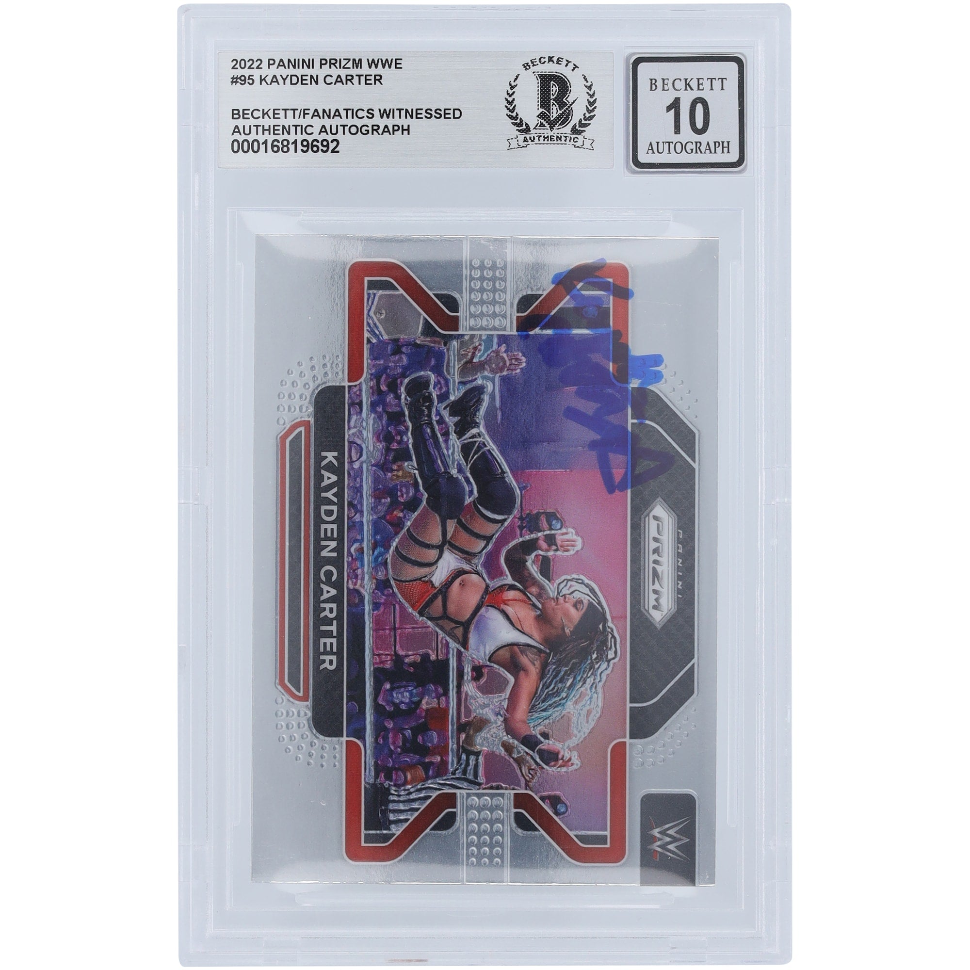 Kayden Carter WWE Autographed 2022 Panini Prizm #95 Beckett Fanatics Witnessed Authenticated 10 Card