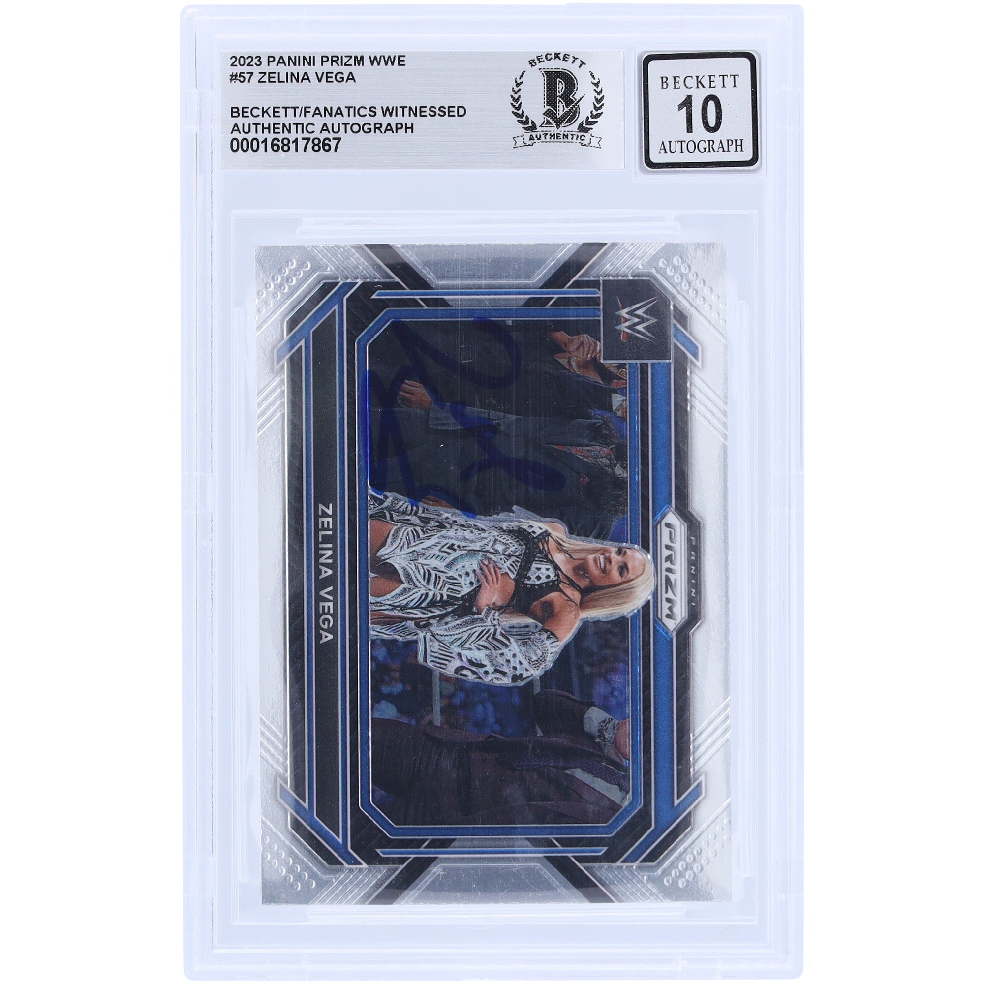 Zelina Vega WWE Autographed 2023 Panini Prizm #57 Beckett Fanatics Witnessed Authenticated 10 Card