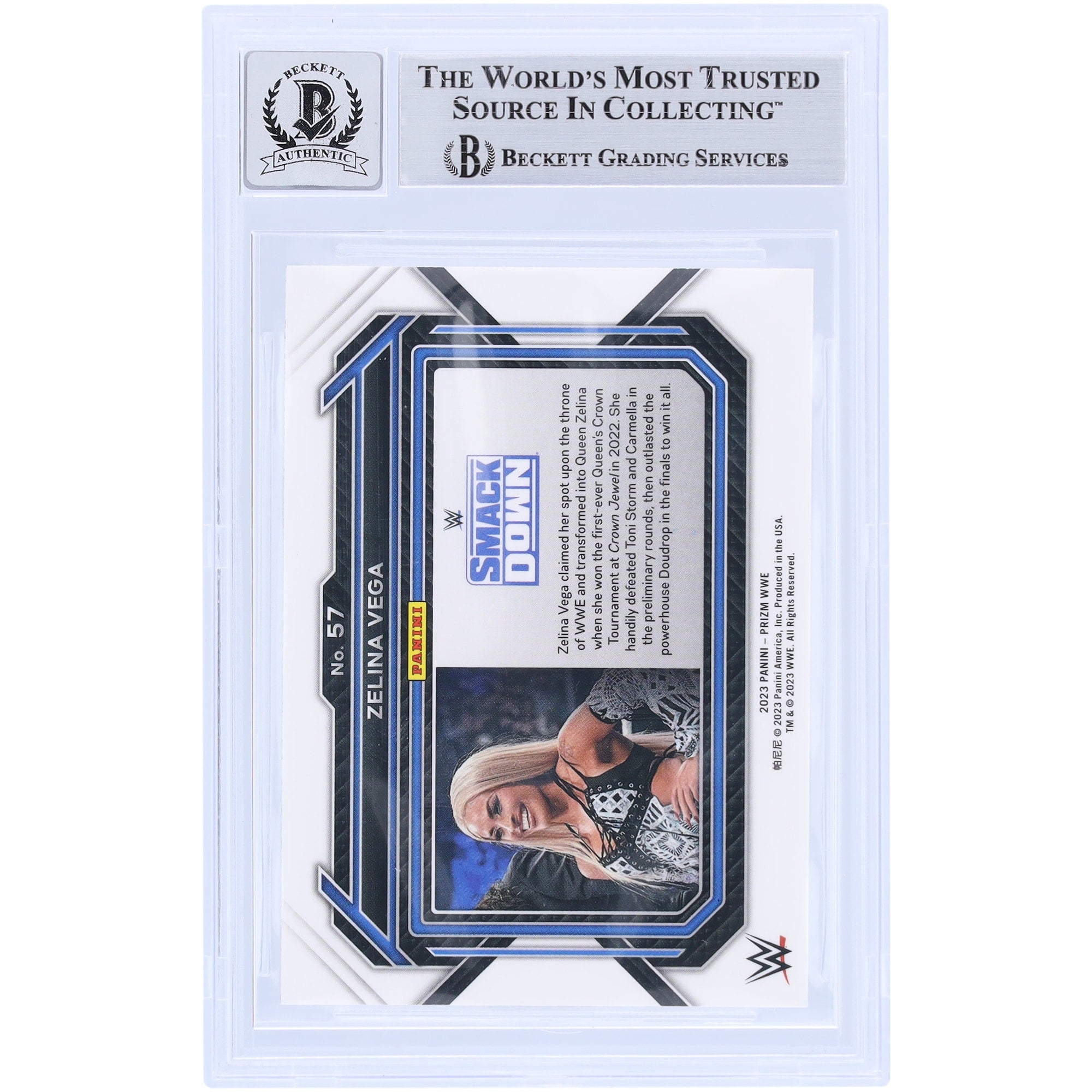Zelina Vega WWE Autographed 2023 Panini Prizm #57 Beckett Fanatics Witnessed Authenticated 10 Card