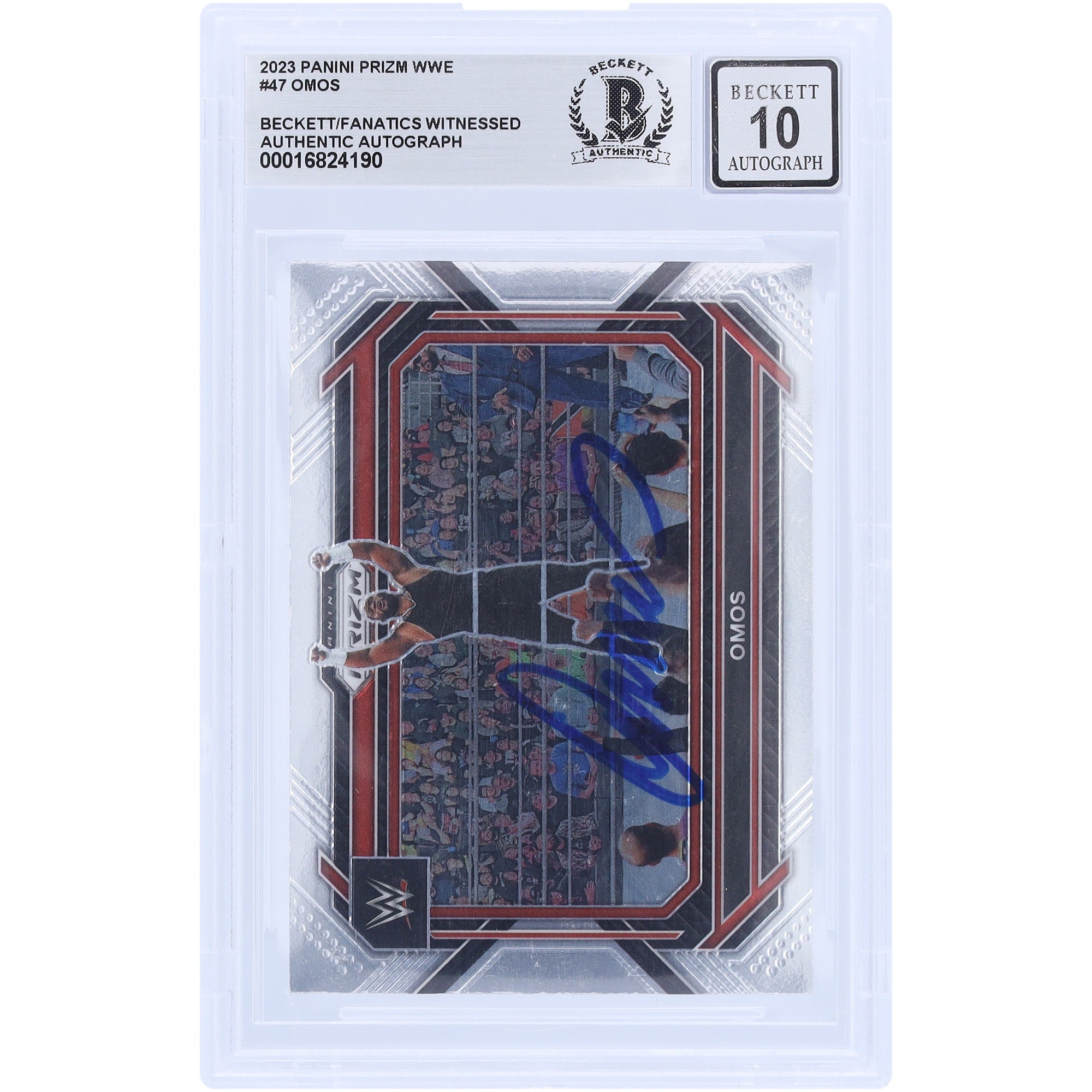 Omos WWE Autographed 2023 Panini Prizm #47 Beckett Fanatics Witnessed Authenticated 10 Card