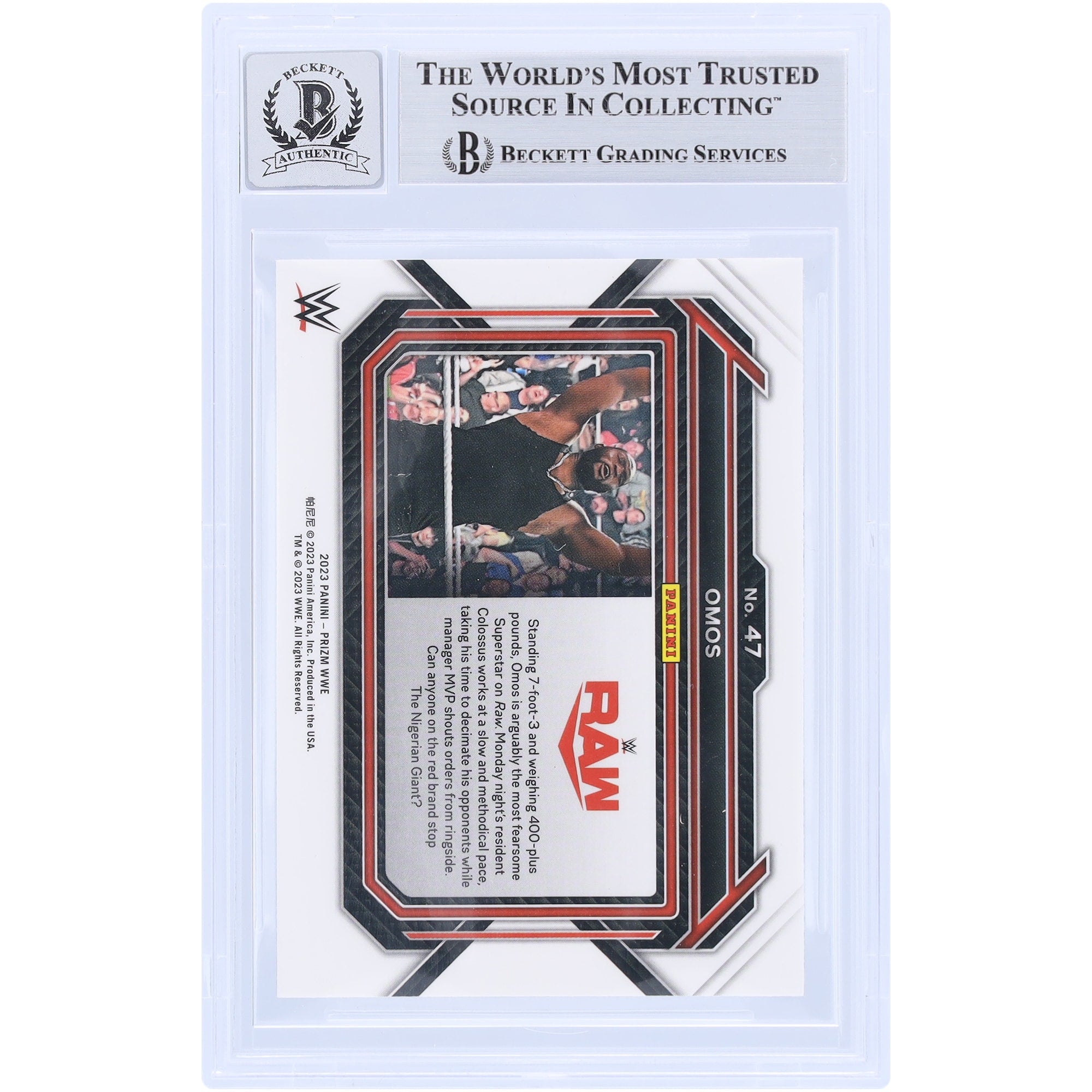 Omos WWE Autographed 2023 Panini Prizm #47 Beckett Fanatics Witnessed Authenticated 10 Card