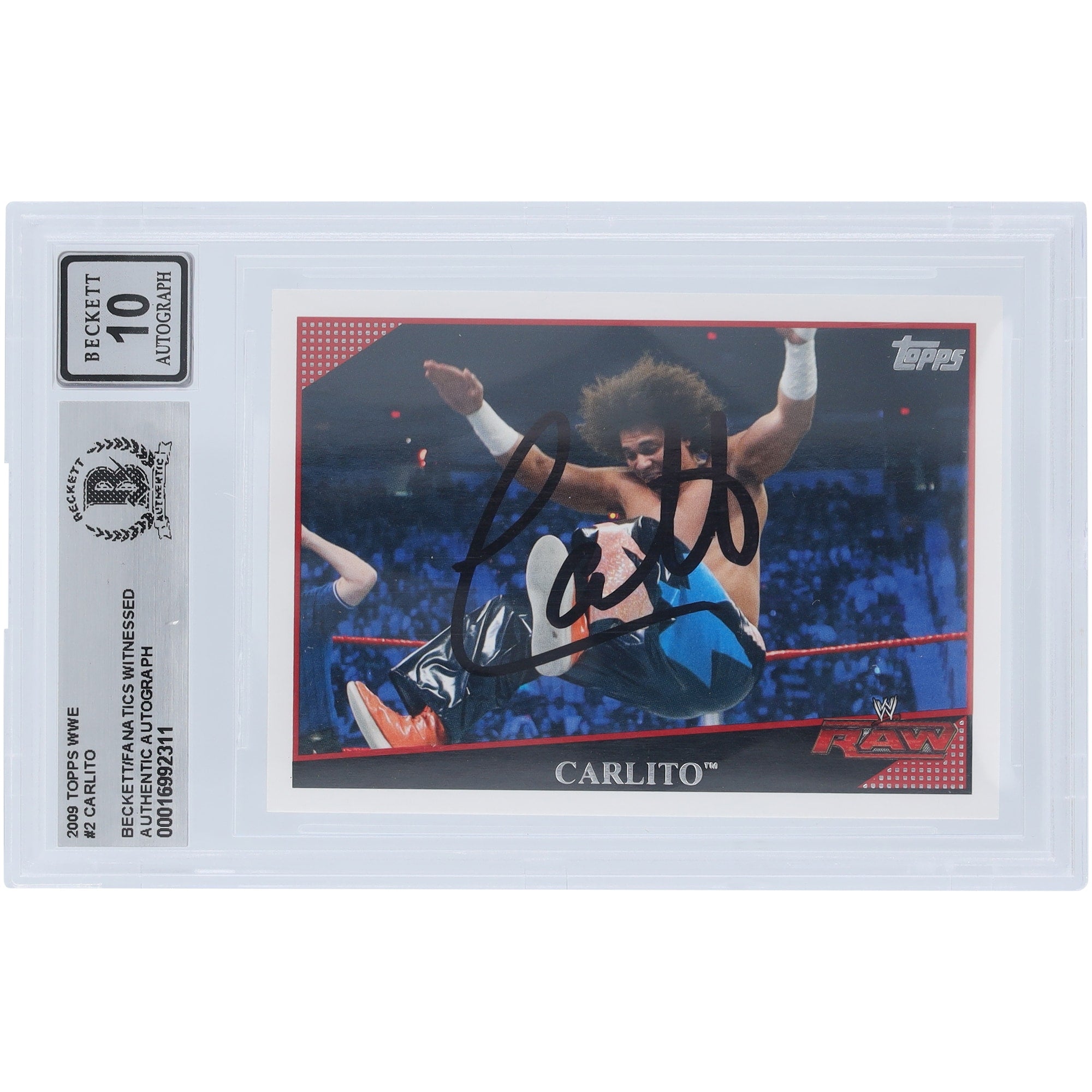 Carlito WWE Autographed 2009 Topps #2 Beckett Fanatics Witnessed Authenticated 10 Card
