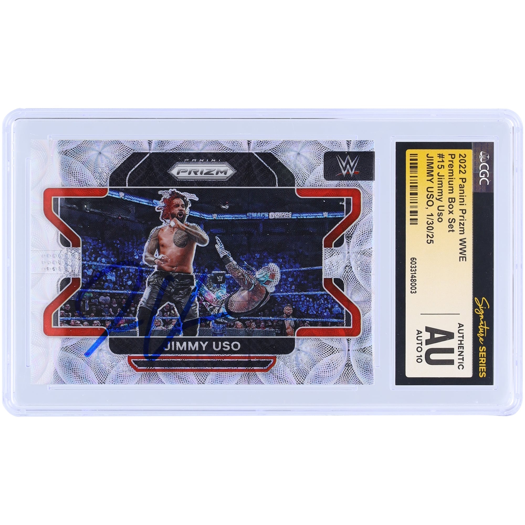 Jimmy Uso WWE Autographed 2022 Panini Prizm Premium Box Set #15 #/199 CGC Authenticated Auto 10 Card