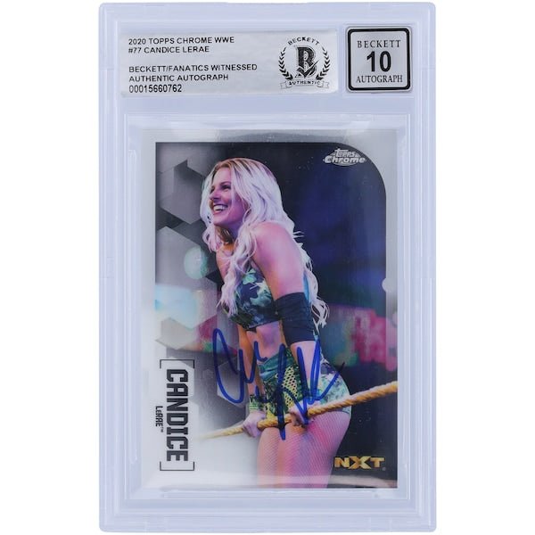 Candice LeRae WWE Autographed 2020 Topps Chrome 77 Beckett Fanatics Witnessed Authenticated 10 Card - The Ballers Bank