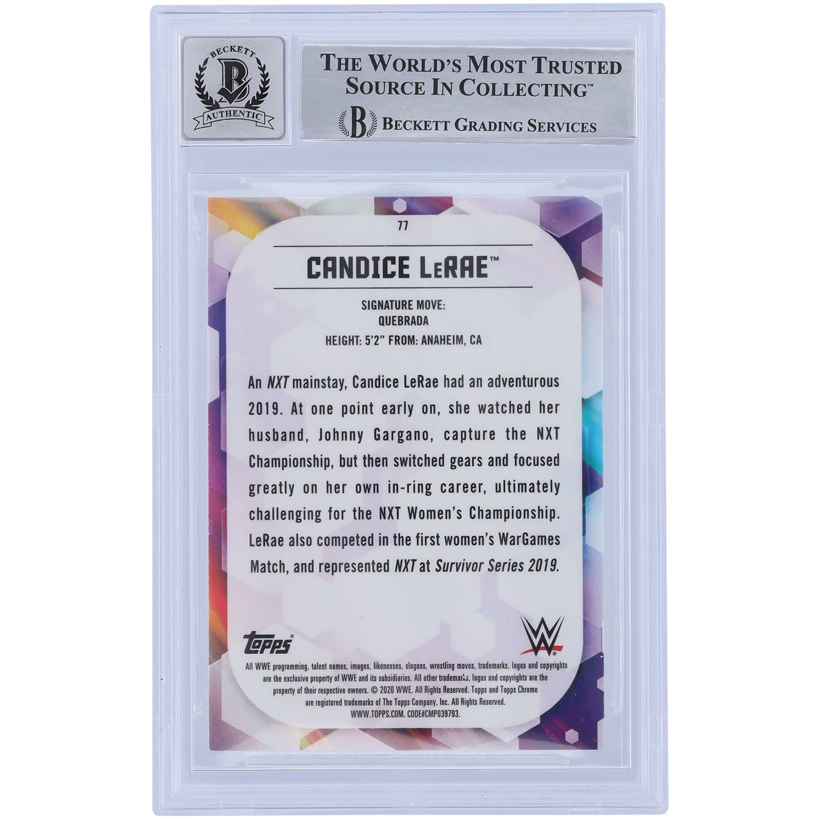 Candice LeRae WWE Autographed 2020 Topps Chrome 77 Beckett Fanatics Witnessed Authenticated 10 Card - The Ballers Bank
