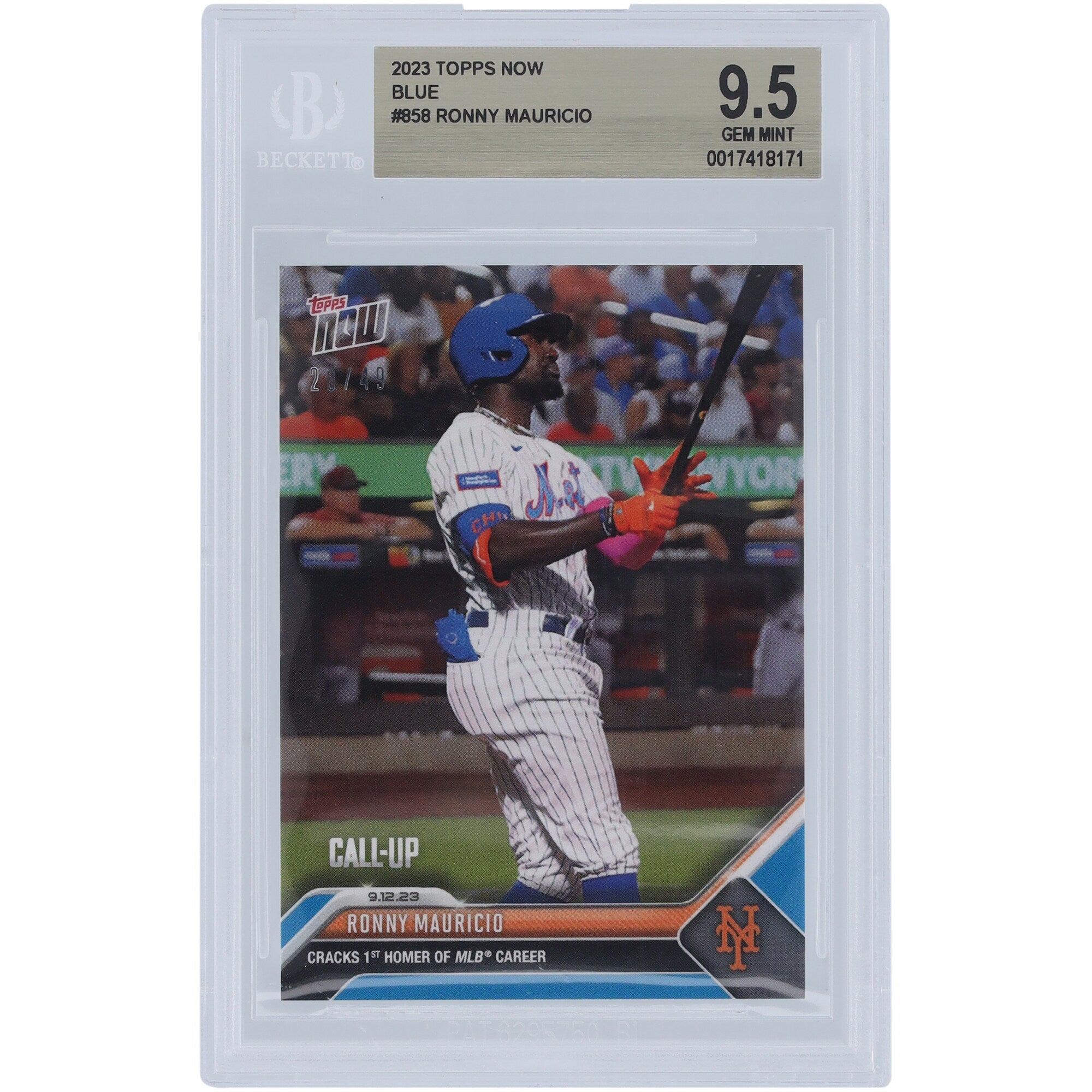 Ronny Mauricio New York Mets 2023 Topps Now Call-Up Blue #858 #/49 BGS Authenticated 9.5 Card