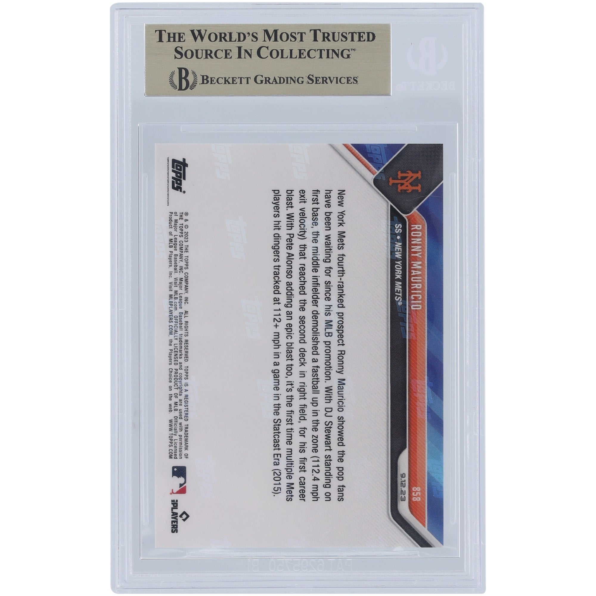Ronny Mauricio New York Mets 2023 Topps Now Call-Up Blue #858 #/49 BGS Authenticated 9.5 Card
