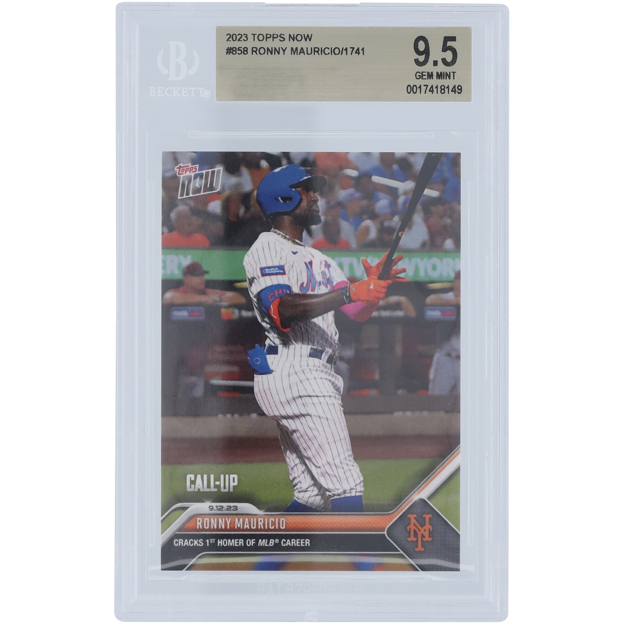 Ronny Mauricio New York Mets 2023 Topps Now Call-Up #858 BGS Authenticated 9.5 Card