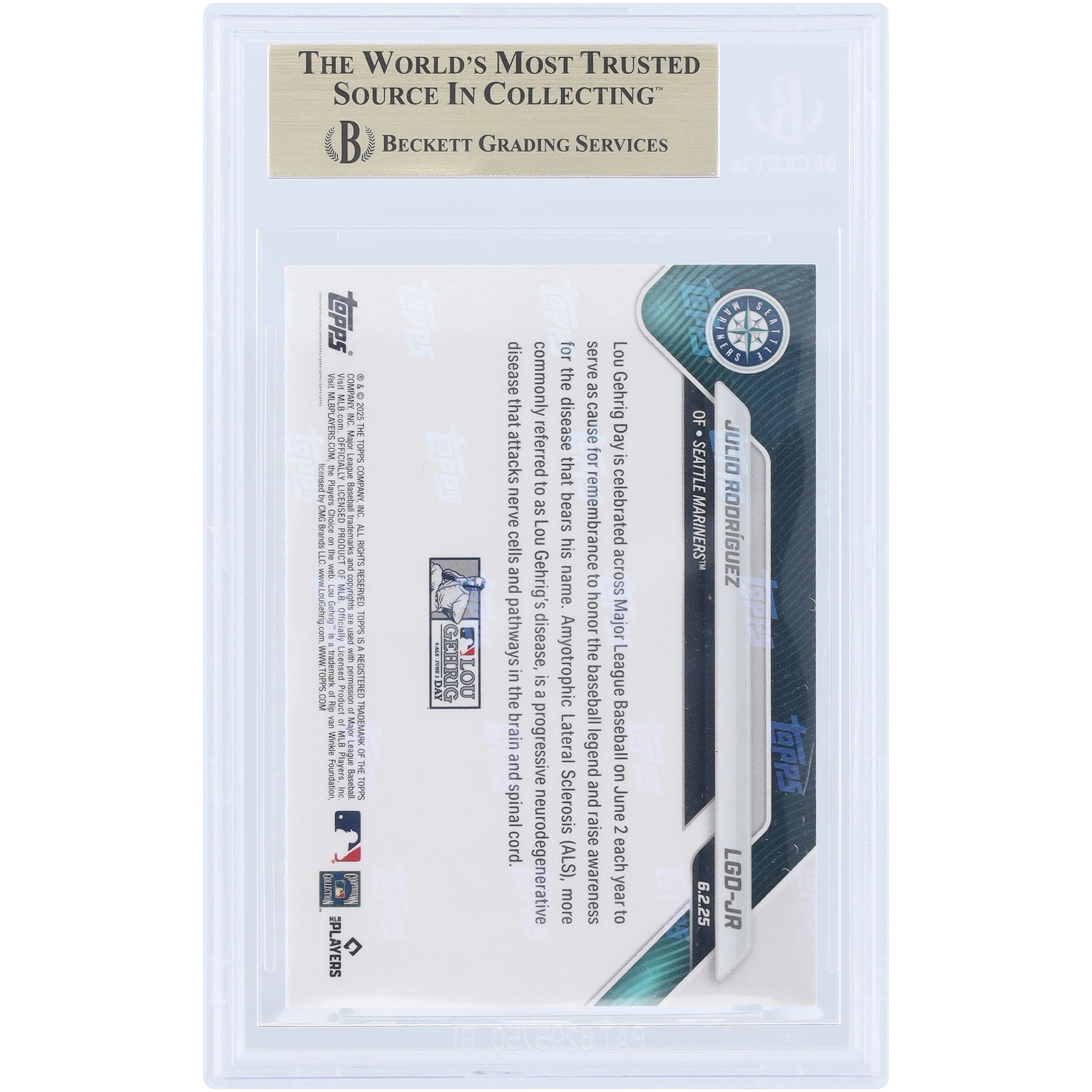 Julio Rodriguez Seattle Mariners 2025 Topps Now Lou Gehrig Day #LGD-JR BGS Authenticated 9.5 Card