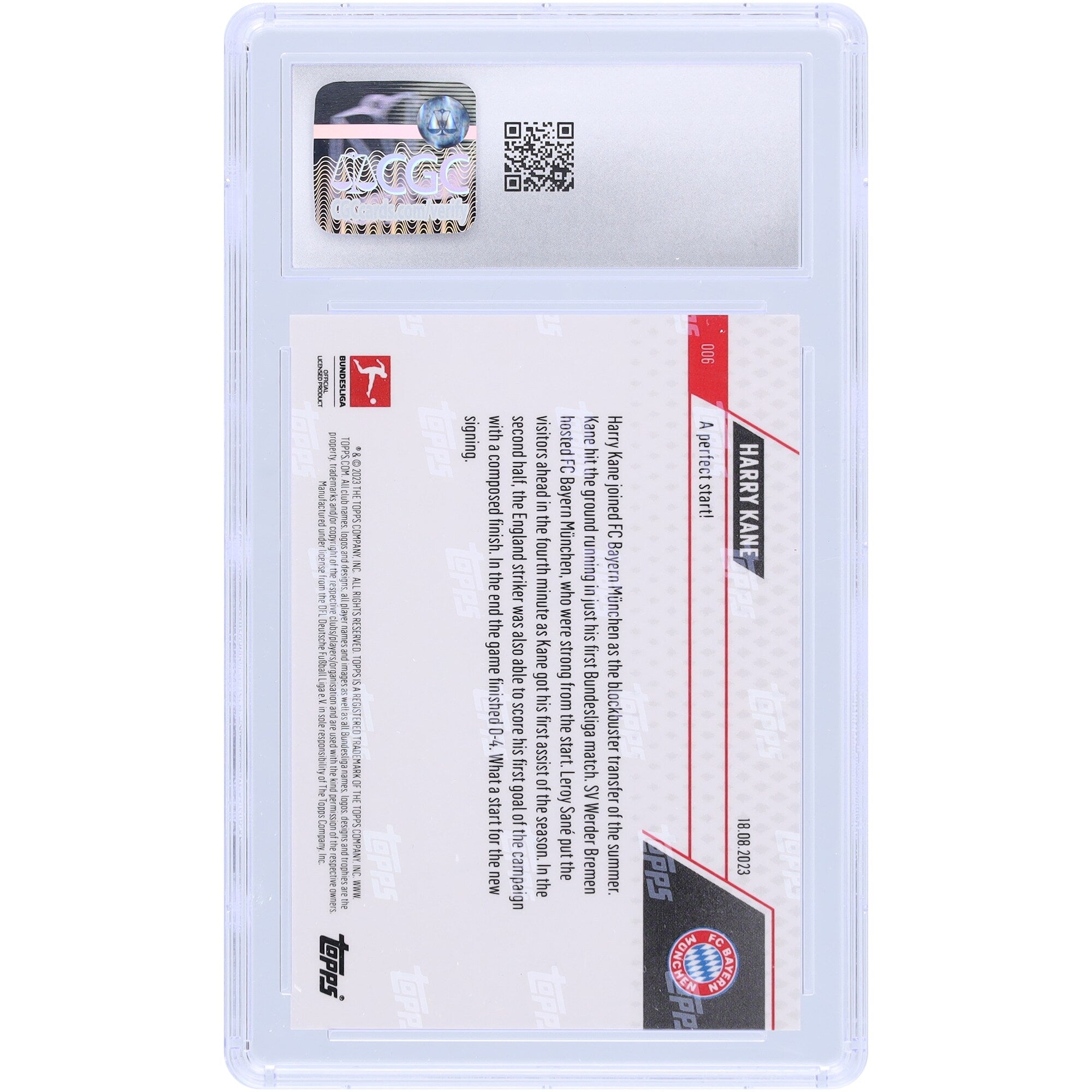 Harry Kane Bayern Munich 2023-24 Topps Now UEFA A Perfect Start! #6 CGC Authenticated 10 Card
