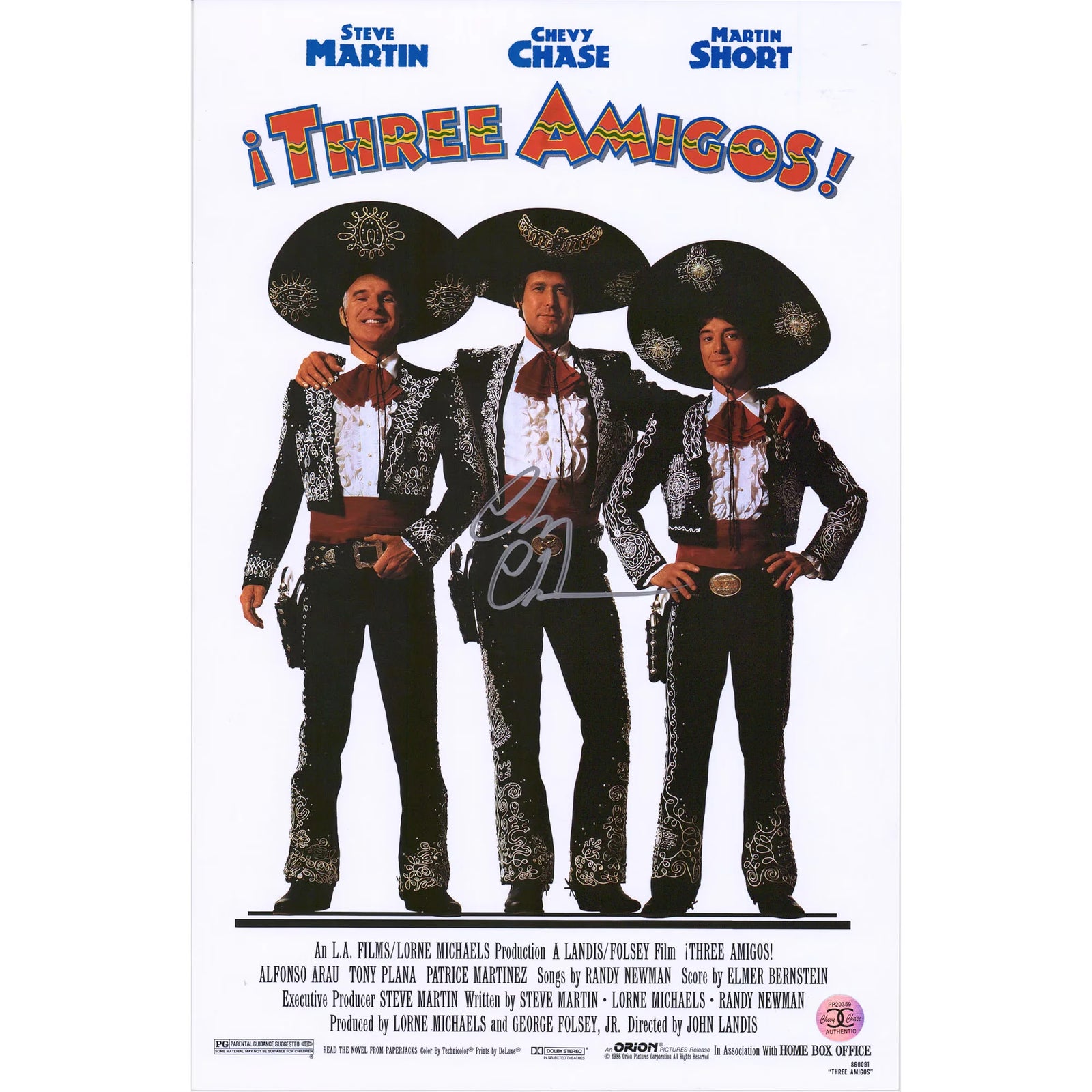 Chevy Chase Three Amigos Autographed Fanatics Authentic 11" x 17" Movie Poster