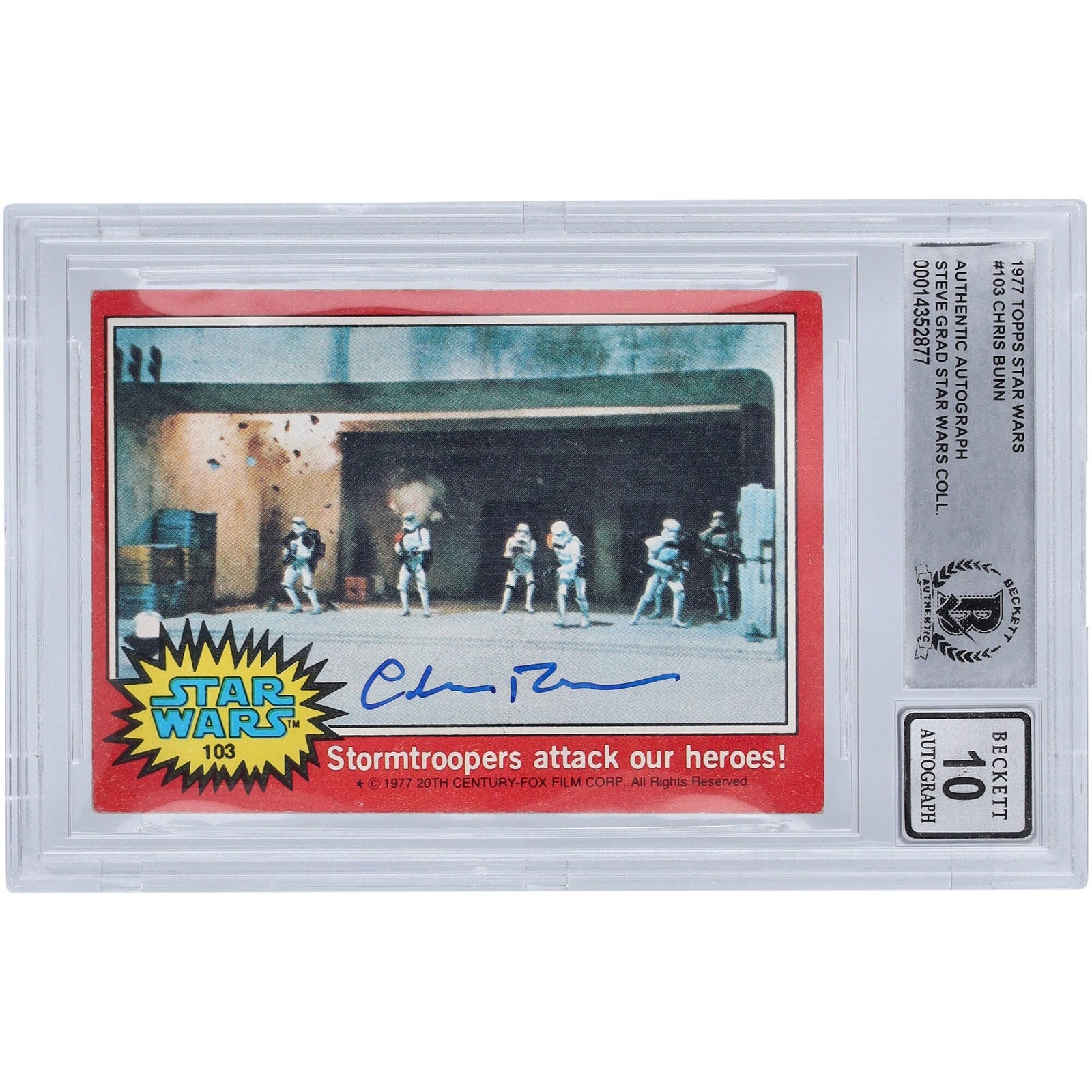 Chris Bunn Star Wars Autographed 1977 Topps Star Wars 103 BGS Authenticated 10 Card - The Ballers Bank