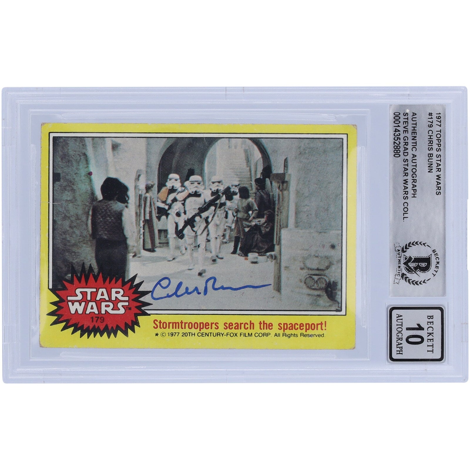 Chris Bunn Star Wars Autographed 1977 Topps Star Wars 179 BGS Authenticated 10 Card - The Ballers Bank