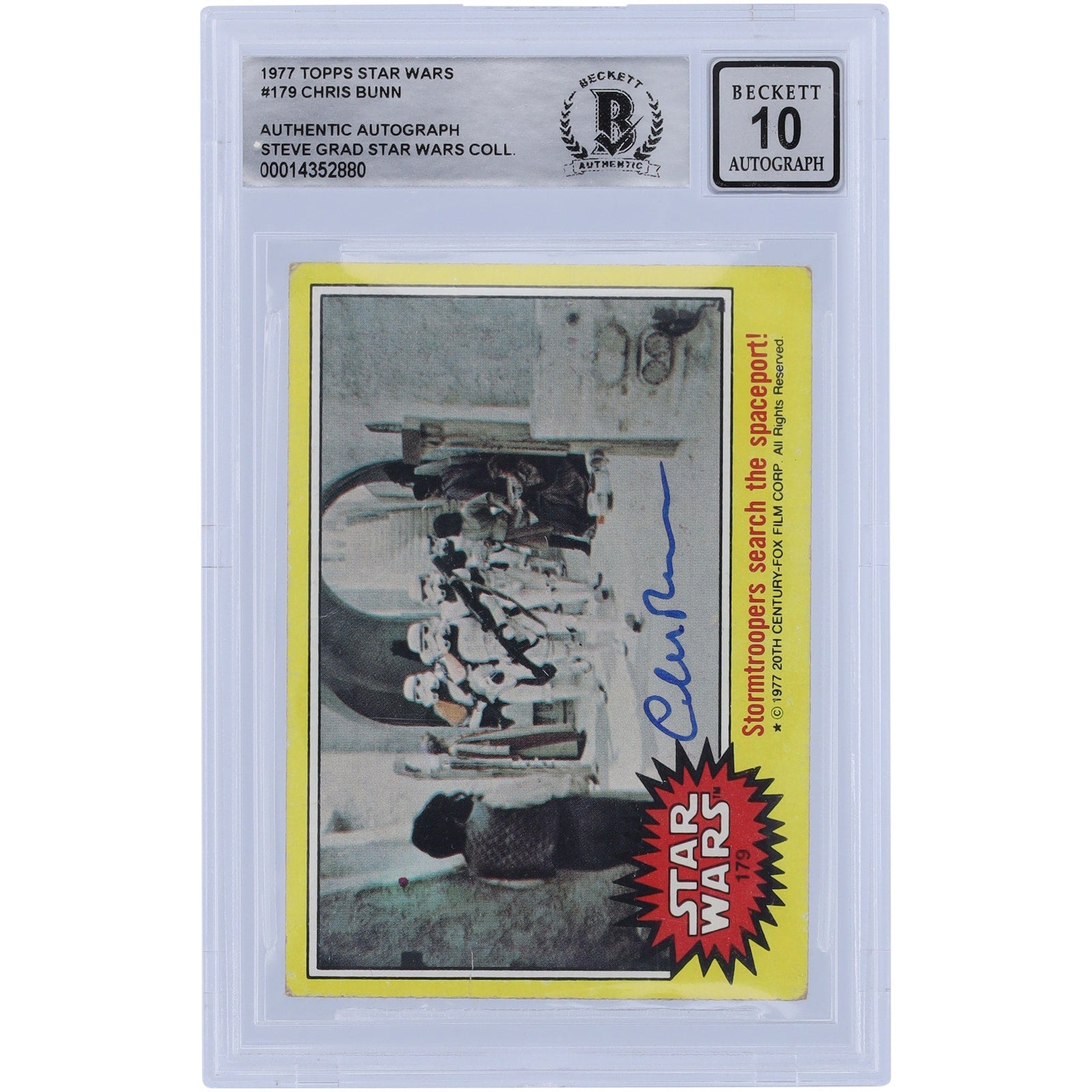 Chris Bunn Star Wars Autographed 1977 Topps Star Wars 179 BGS Authenticated 10 Card - The Ballers Bank