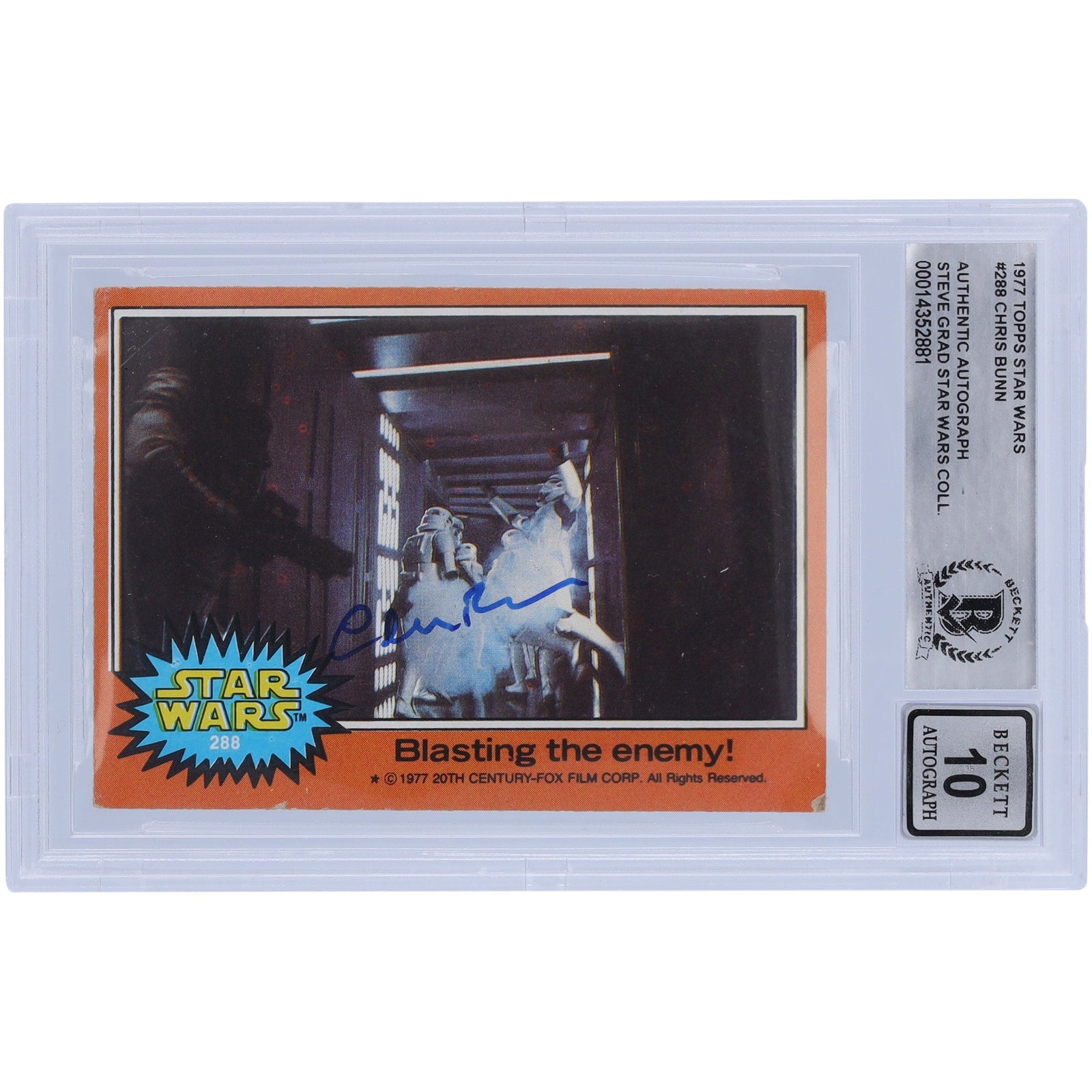 Chris Bunn Star Wars Autographed 1977 Topps Star Wars 288 BGS Authenticated 10 Card - The Ballers Bank