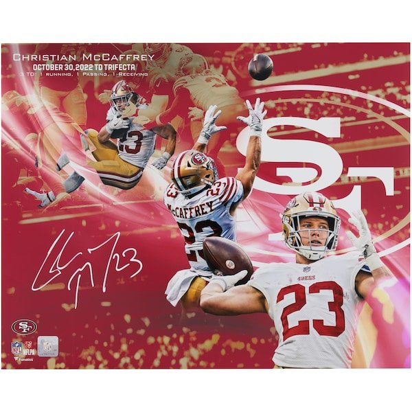 Christian McCaffrey San Francisco 49ers Autographed Fanatics Authentic 16" x 20" TD Trifecta Collage Photograph - The Ballers Bank