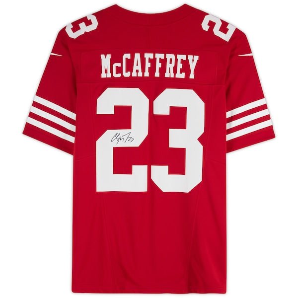 Christian McCaffrey San Francisco 49ers Autographed Fanatics Authentic Scarlet Nike Limited Jersey - The Ballers Bank