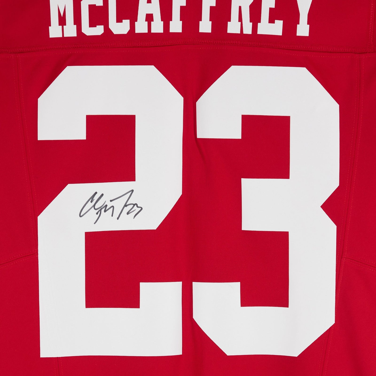Christian McCaffrey San Francisco 49ers Autographed Fanatics Authentic Scarlet Nike Limited Jersey - The Ballers Bank