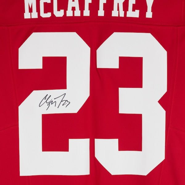 Christian McCaffrey San Francisco 49ers Autographed Fanatics Authentic Scarlet Nike Limited Jersey - The Ballers Bank