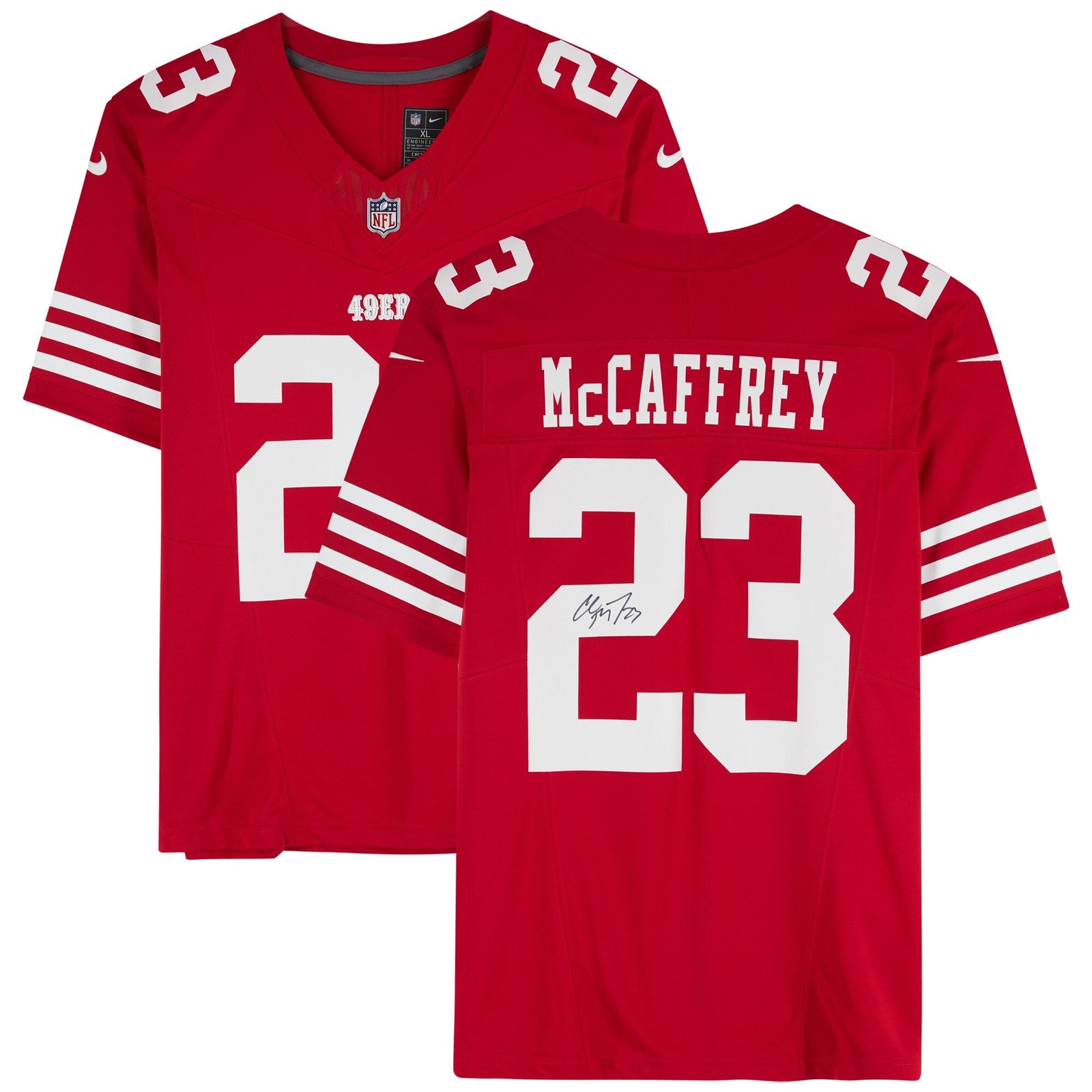 Christian McCaffrey San Francisco 49ers Autographed Fanatics Authentic Scarlet Nike Limited Jersey - The Ballers Bank