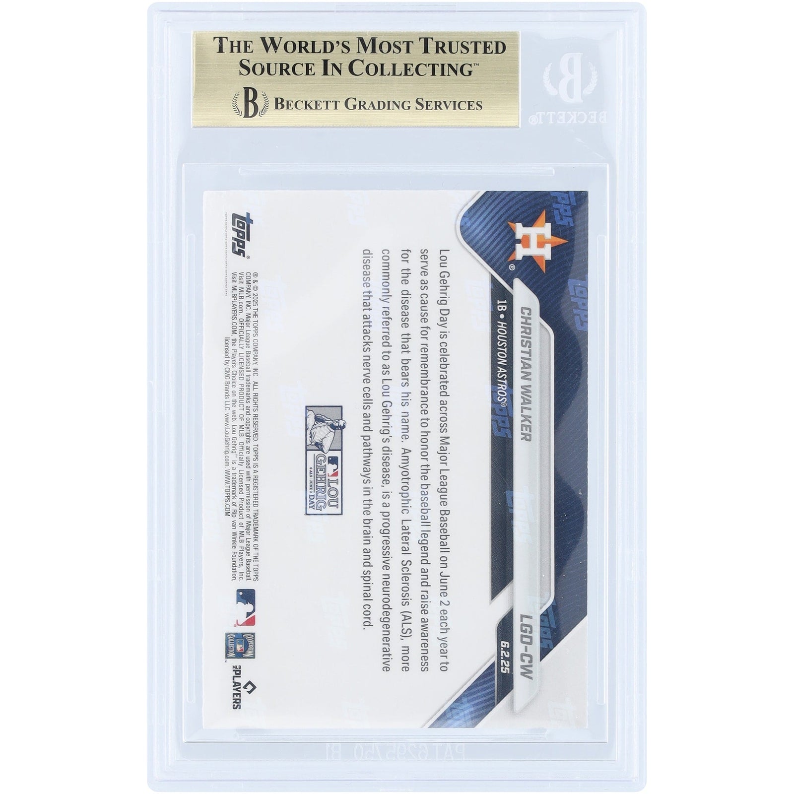 Christian Walker Houston Astros 2025 Topps Now Lou Gehrig Day LGD - CW BGS Authenticated 9.5 Card - The Ballers Bank