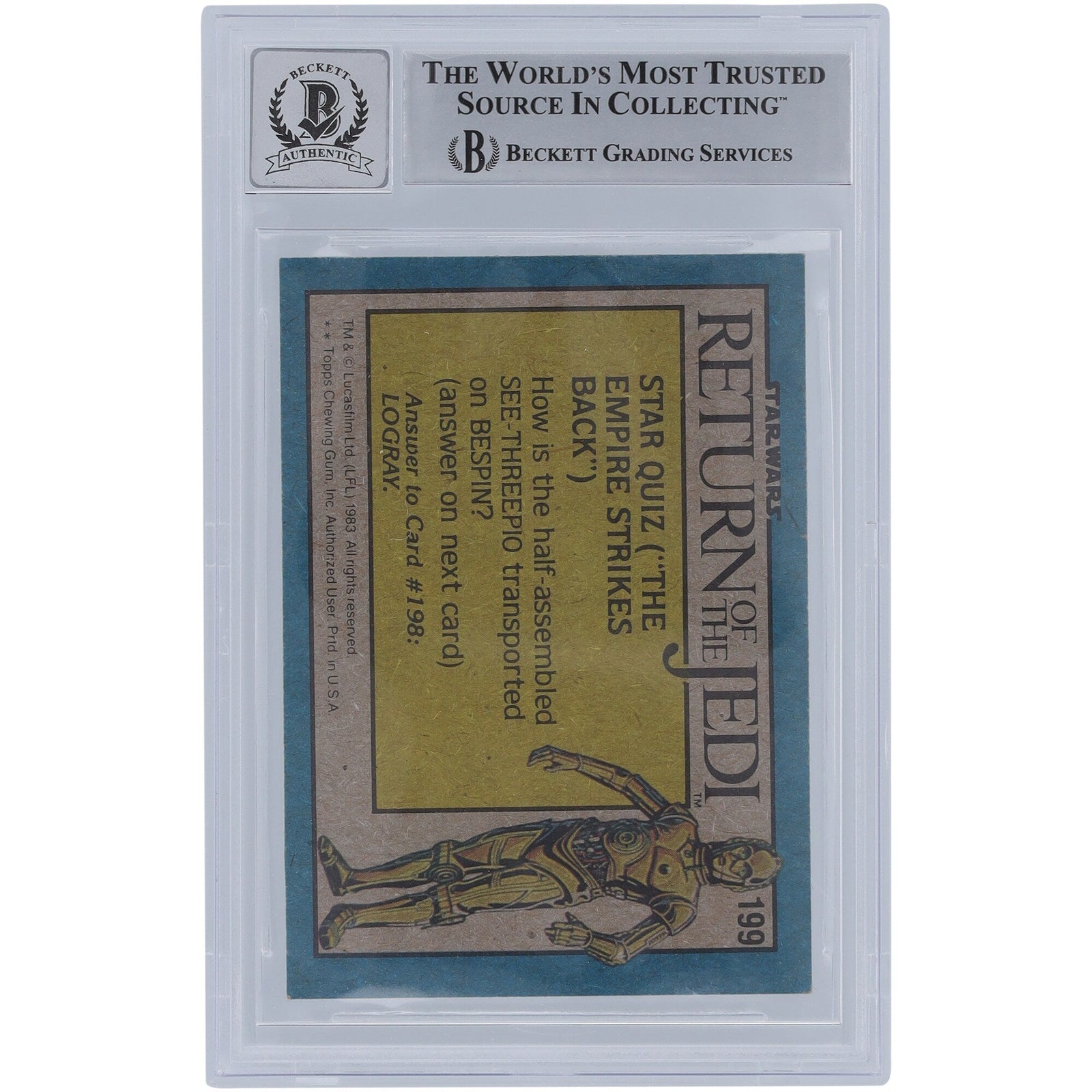 Chuck Wiley Star Wars Autographed 1983 Topps Return of the Jedi 199 BGS Authenticated 10 Card - The Ballers Bank