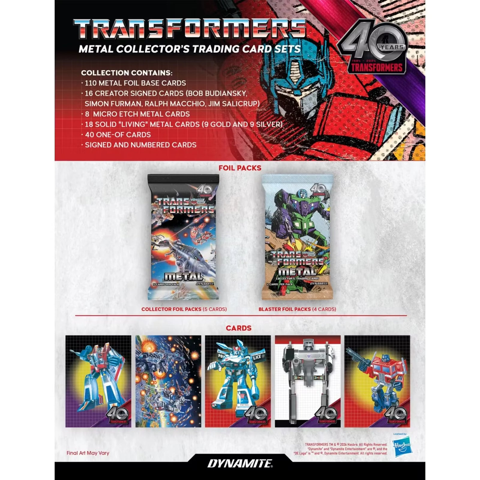 2026 Dynamite Transformers Metal Collector 12-Box Case | Presell