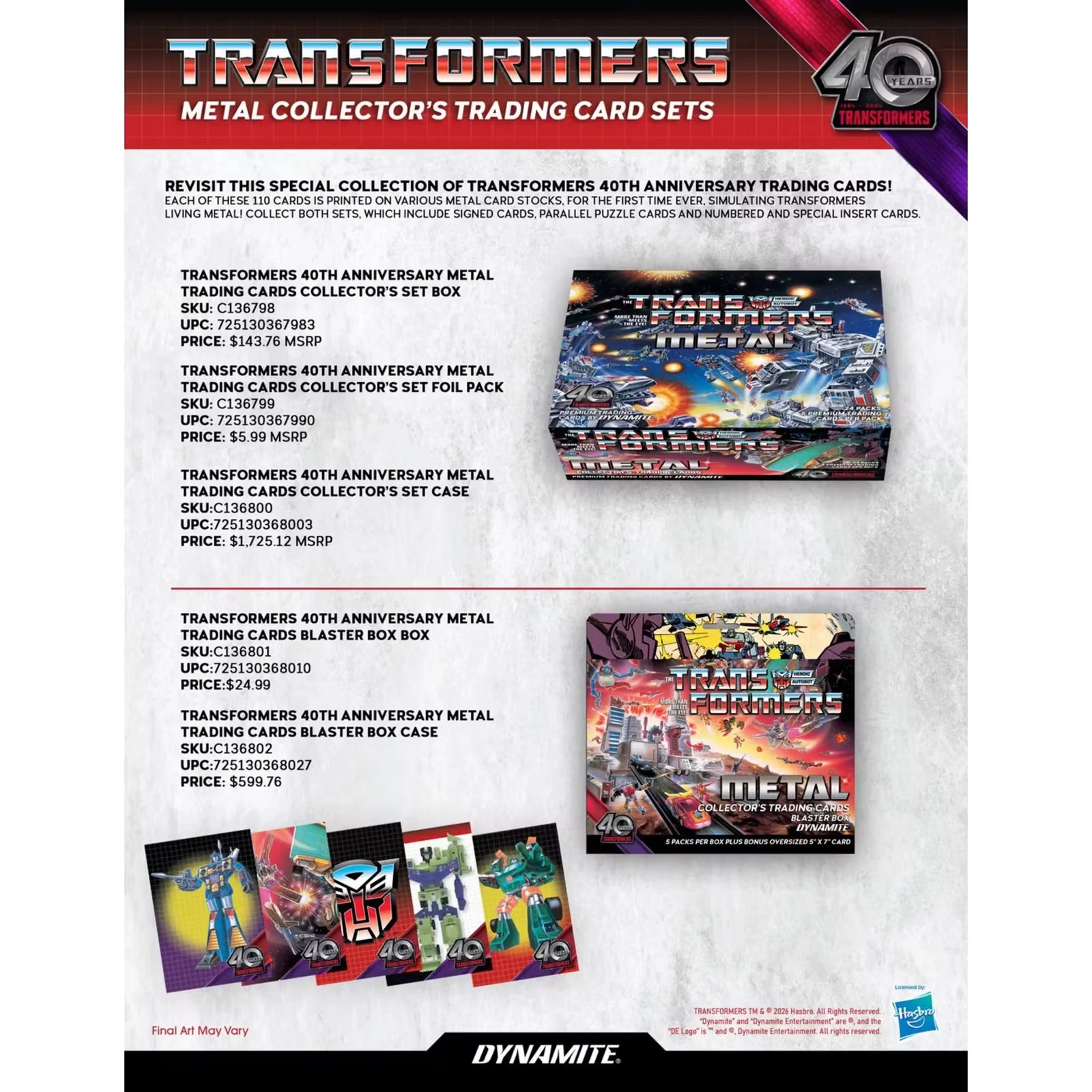 2026 Dynamite Transformers Metal Collector 12-Box Case | Presell