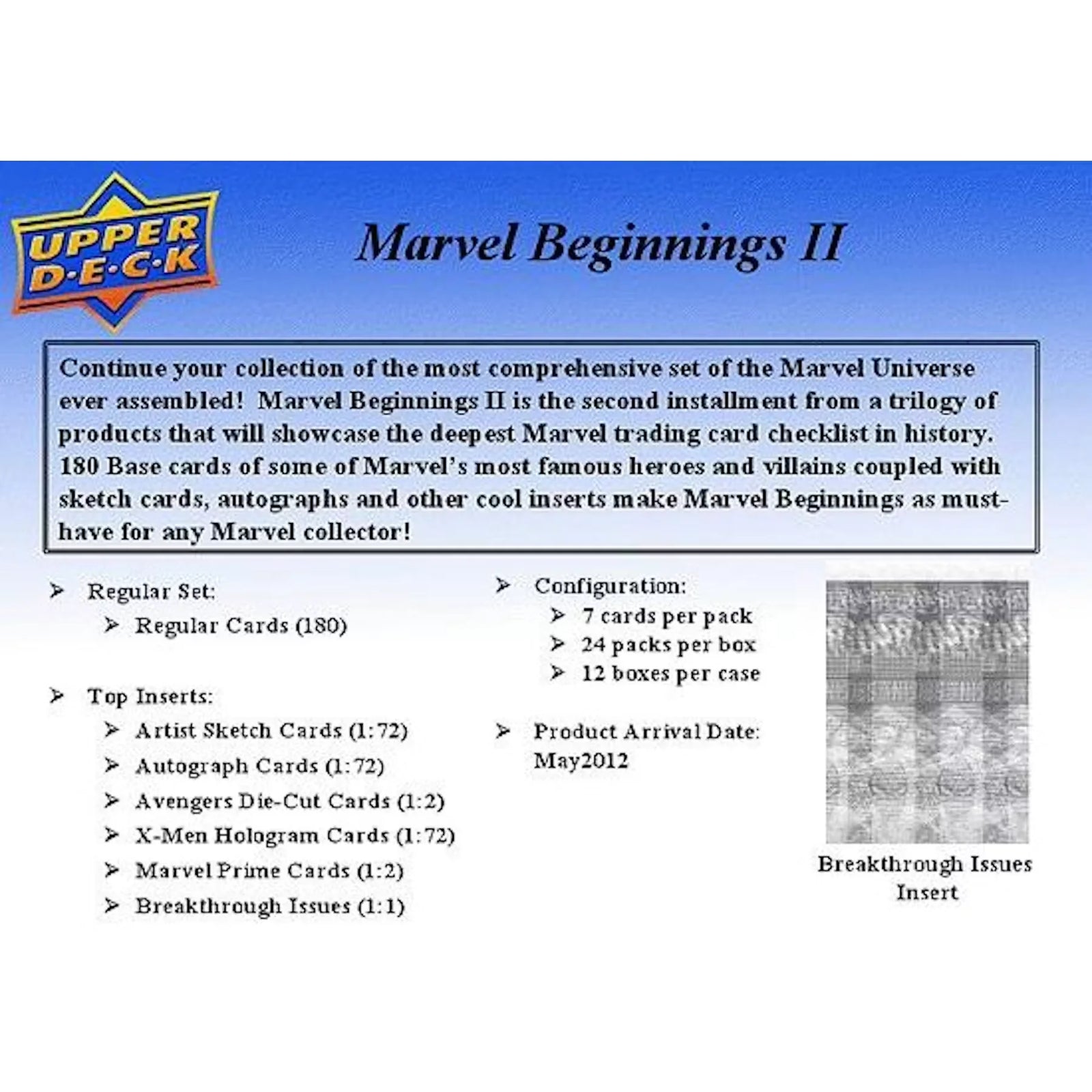 Marvel Beginnings II Trading Cards Hobby Box (2012 Upper Deck) (Ships Sealed Only)